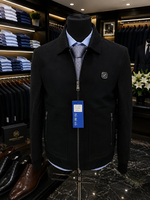 Men's Black Hybrid Knit Zip-Up Jacket